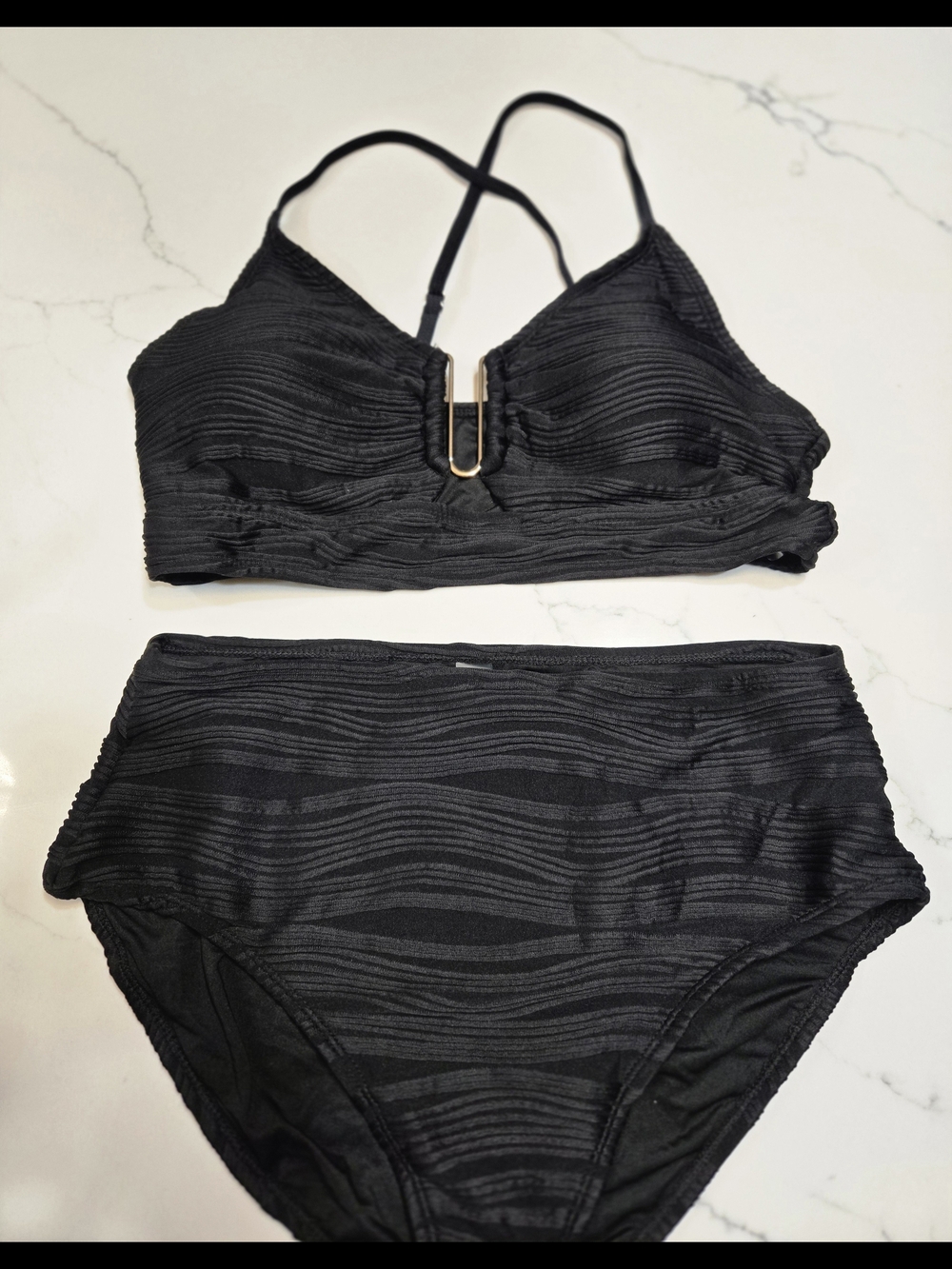 Cupshe Black Textured High-Waist Bikini Set
